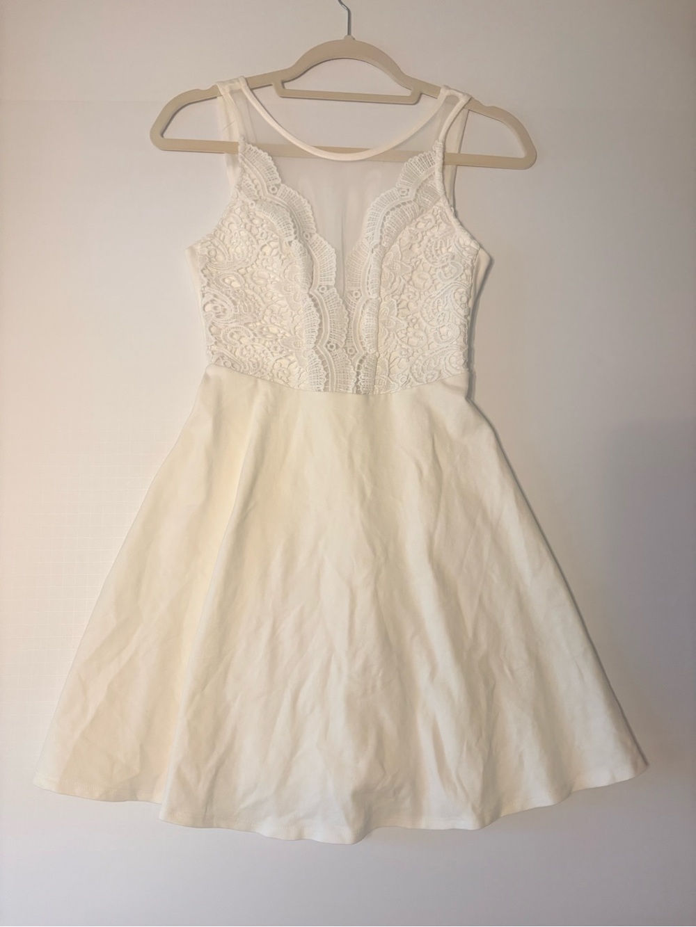 Kacey Montoya’s Closet | Lulu's Ivory Lace Bodice Fit-and-Flare Dress